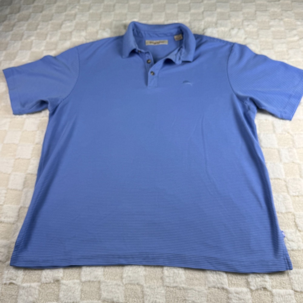 Tommy Bahama Men's Large Blue Striped Polo‎ Shirt